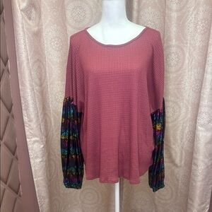 Relaxed Pink Oversized Blouse with Long Sleeves